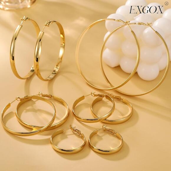 EXGOX 5mm Wide Gold Hoop Earrings for Women,Sterling Silver Hoop Earrings Large - Picture 6 of 7